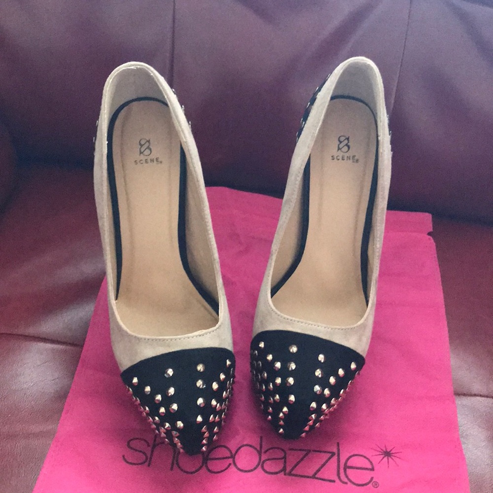 Suede gold studded heels